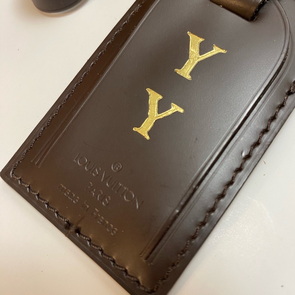 Louis Vuitton Brown Leather Bag Tag Set Monogram YY Luxury Travel Authentic - Picture 4 of 10